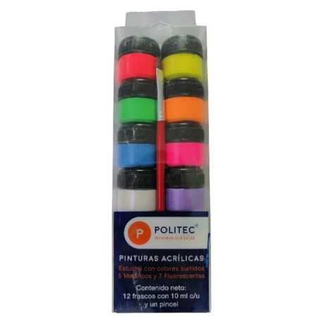 PINTURA POLITEC C/12 FRASCOS DE 10ML C/U 2NACA+3MET+7FLUO