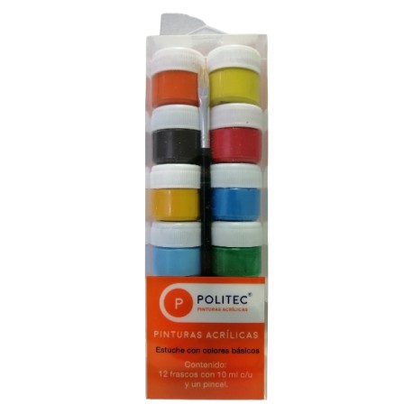 PINTURA POLITEC C/12 FRASCOS DE 10ML C/U COLORES BASICOS