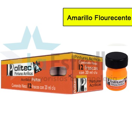 PINTURA ACRIL FLUO POLITEC L-800 20 ML AMARILLO 801 /12