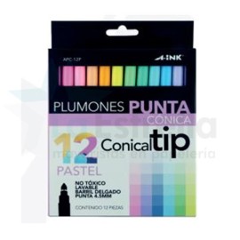 PLUMON A-INK C/12 COLORES PASTEL PUNTA CONICA APC-12P 24/144