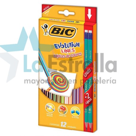 PINTURAS BIC LINES EVOLUTION C/12 + 2 EVOLUTION GRAPHINE /24