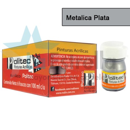 PINTURA ACRIL POLITEC ESC 100 ML METALICA PLATA RODIN /6