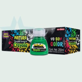 PINTURA CRAYOLA TEMPERA 25 ML VERDE C/10 PIEZAS /12